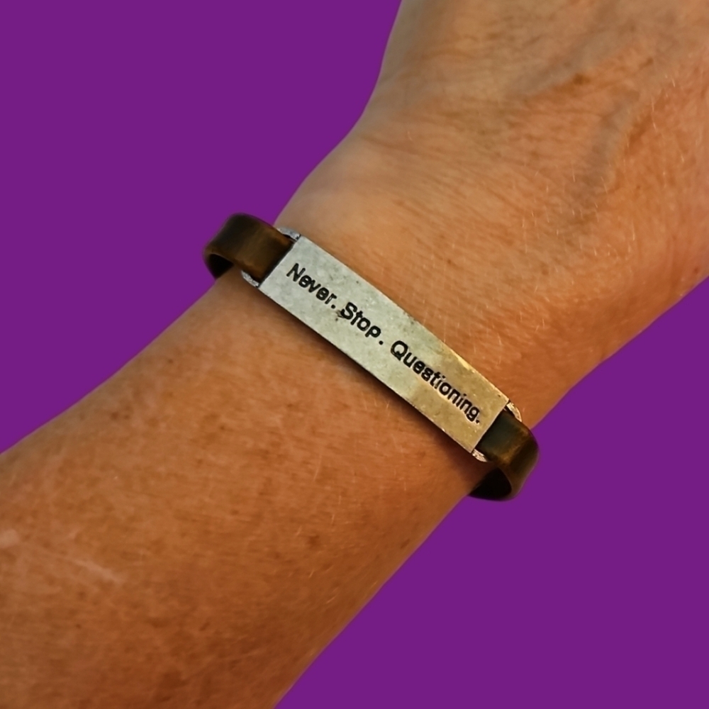 3/$30 Rustic Leather Never Stop Questioning ID Style Bracelet